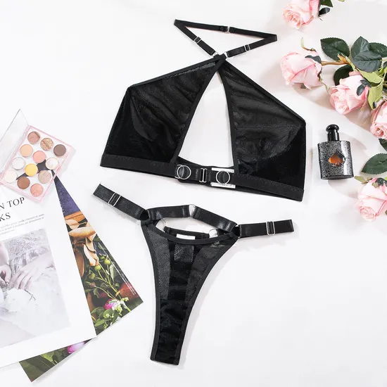 Wholesale Hollow out New Bra Panty Set Sexy Woman Solid Color Woman 2PCS Lingerie