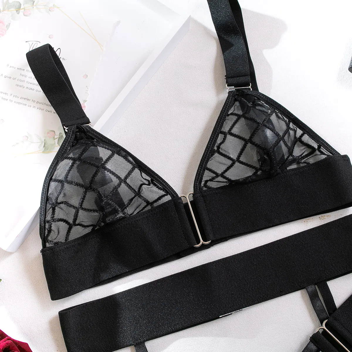 Wholesale Ladies Erotic Garter G-String Underwear Hollow Lace Women's Sexy Bra Adult Hot Sheer Lingerie