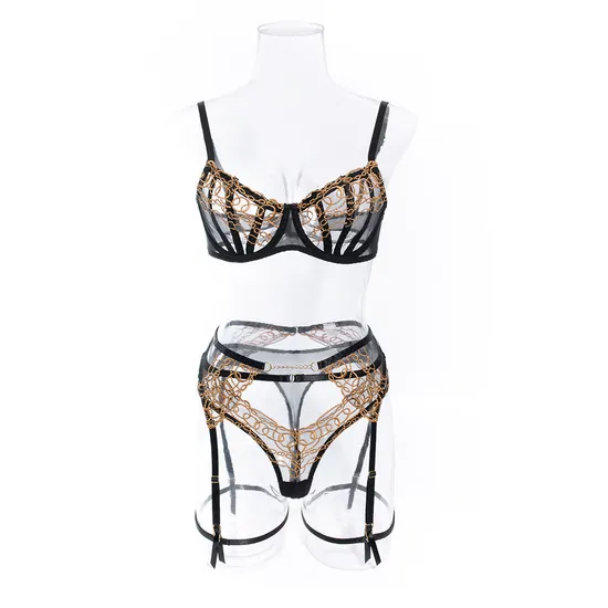 Wholesale See-Through Embroidery Lace Bra Brief Set Sexy Thin Woman Lingerie