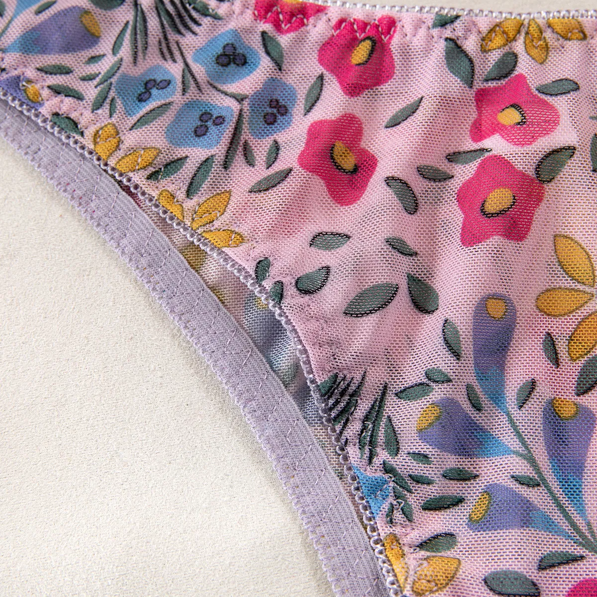 Wholesale Erotic Women's Underwear Set Sexy Floral Print Ultral-Thin 2PCS Lingerie