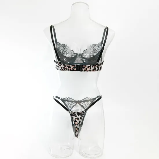 Sexy Leopard Print Ultra-Thin Bra and Thong Set Wholesale Transparent Woman Lingerie