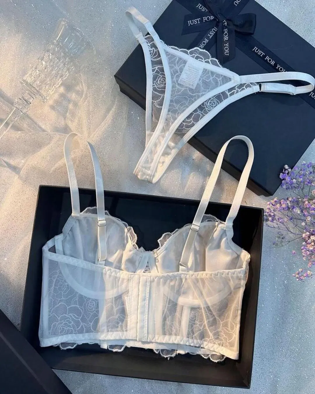 Sexy Erotic Fish-Bone Embroidery Flower Bra Set Wholesale See Through Mesh Woman Lingerie