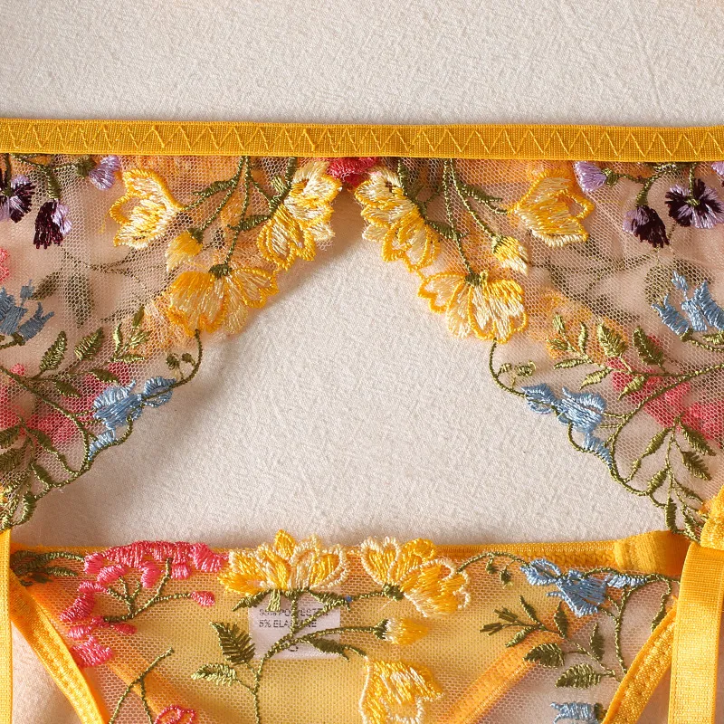 High Quality Transparent Underwear Set Sexy Floral Embroidered Lingerie