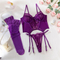 Erotic Sexy Hollow-out See-Thong Underwear Set with Stockings Hot Fish-Bone Woman's Lingerie