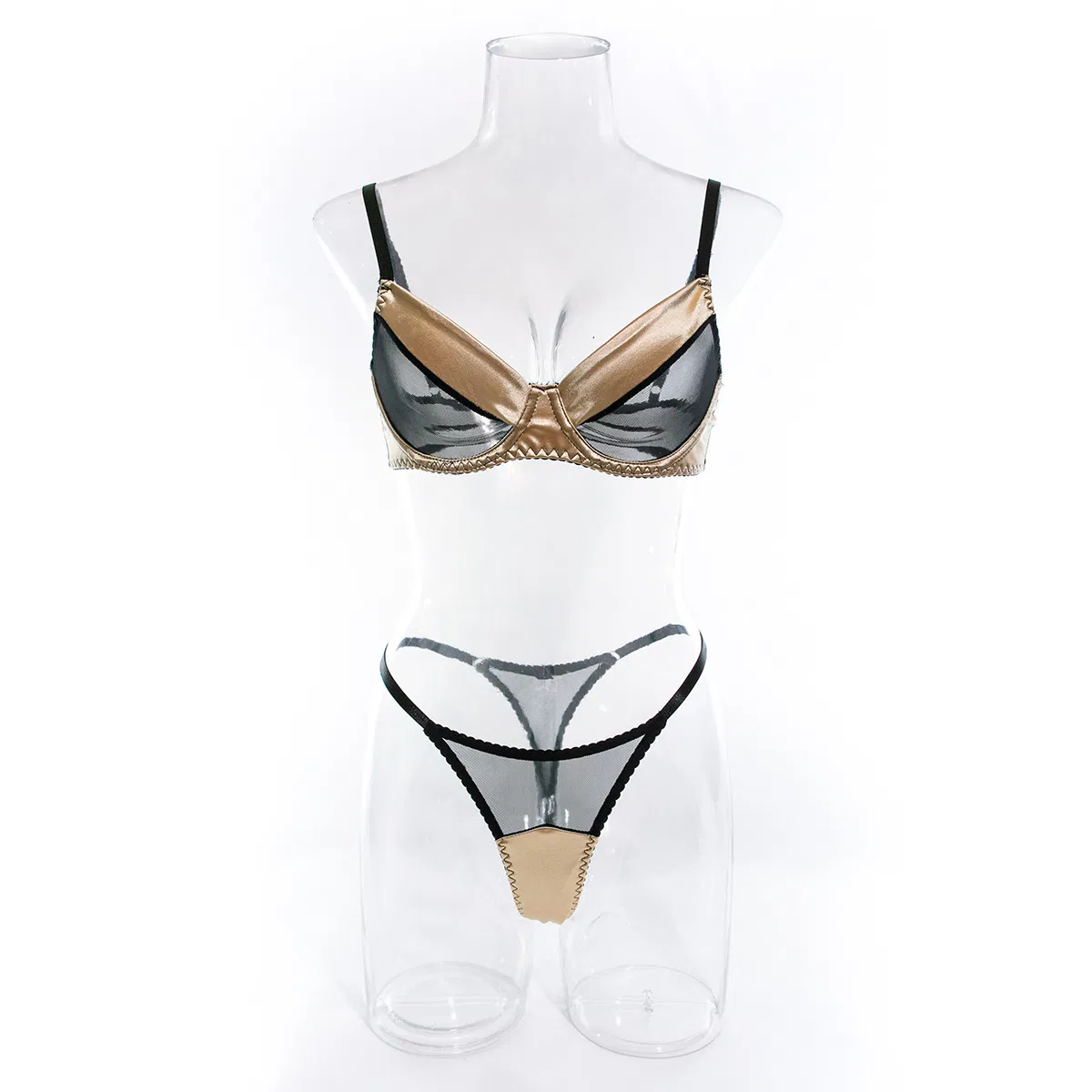 Wholesale Satin See-Through Mesh Women Bra Set Sexy Woman Two Piece Lingerie