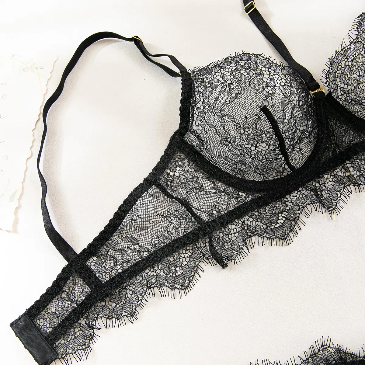 Sexy Hanging Neck Ladies Underwear Wholesale Eyelashes Lace Lingerie