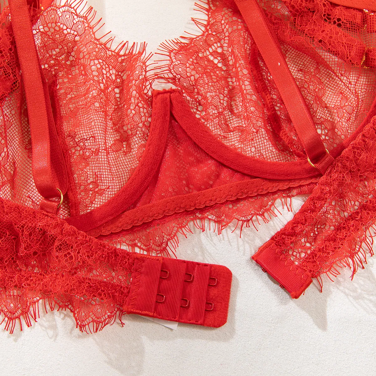 Sexy Eyelash Lace Woman's Underwear Set Wholesale Erotic See-Through Embroidery Mesh Lingerie