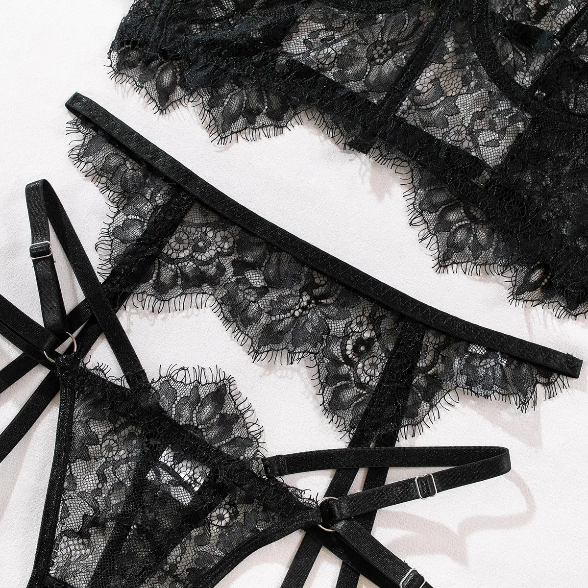 Sexy Eyelash Lace Fishbone Underwear Set Wholesale See-Through Woman Lingerie