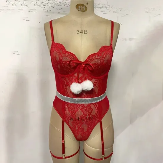 Sexy Embroidered Woman's Underwear Set Wholesale High Quality Christmas One Piece Lingerie