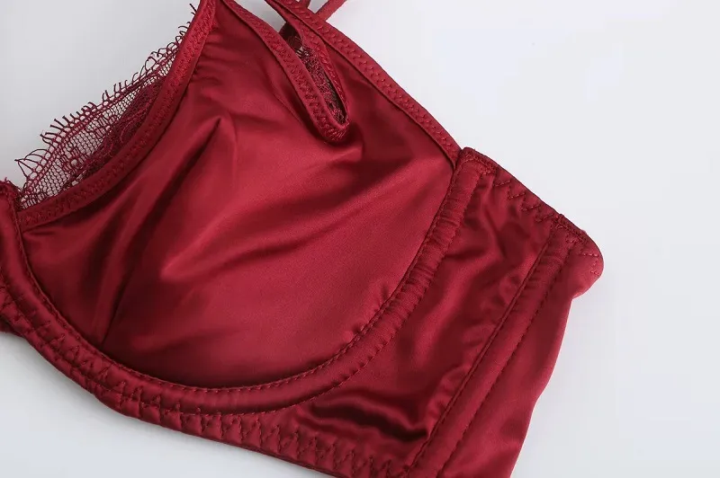 Wholesale French Style Transparent Eyelash Lace Sexy Breathable Satin Ultra-Thin Lingerie for Women Gathering Bra Set Underwear