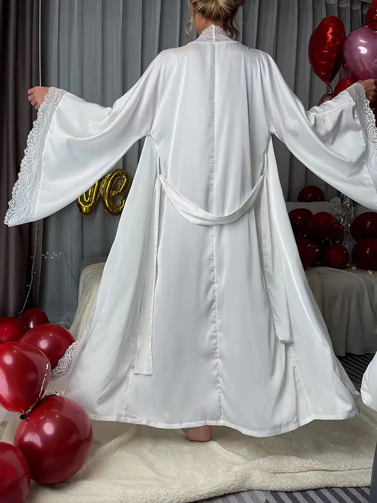 Sexy Satin Women Pajamas and Sleepwear for Women New Long Sleeved Robe Lingerie Nightwear