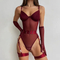 Sexy See-Through Mesh One-Piece Bra Set with Gloves Hot Sale Solid Color Bandage Lingerie