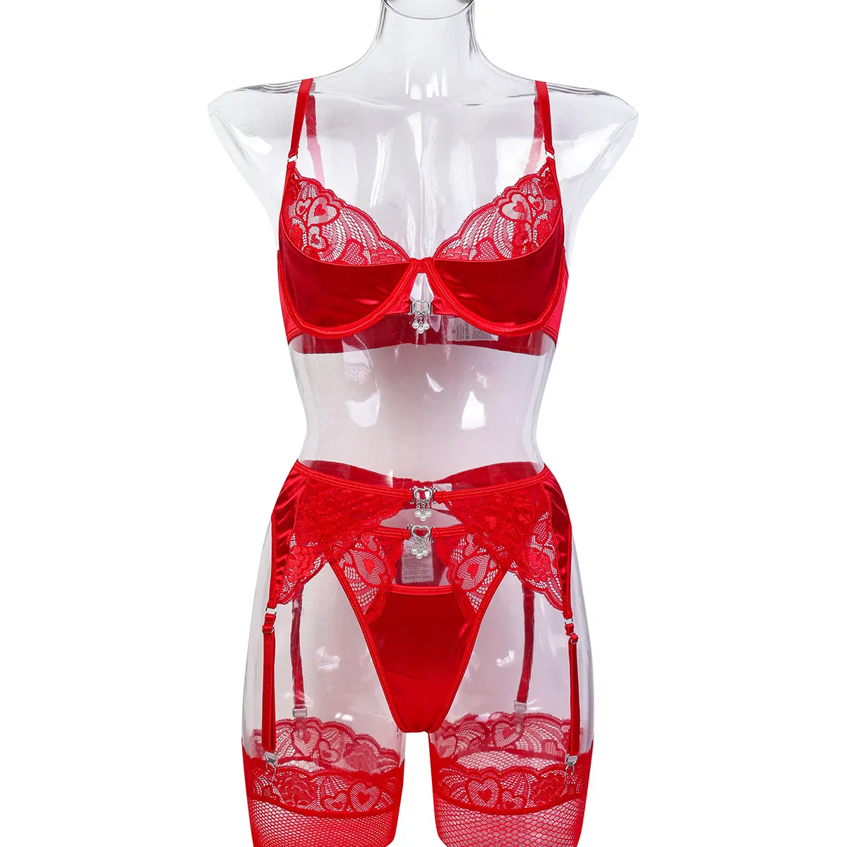 Wholesale See-Through Underwear Set for Woman Sexy Solid Color with Stocking Lingerie