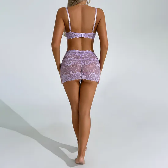 Wholesale Embroidered Lace Underwear Set for Woman Sexy Elegant Short Skirt Lingerie