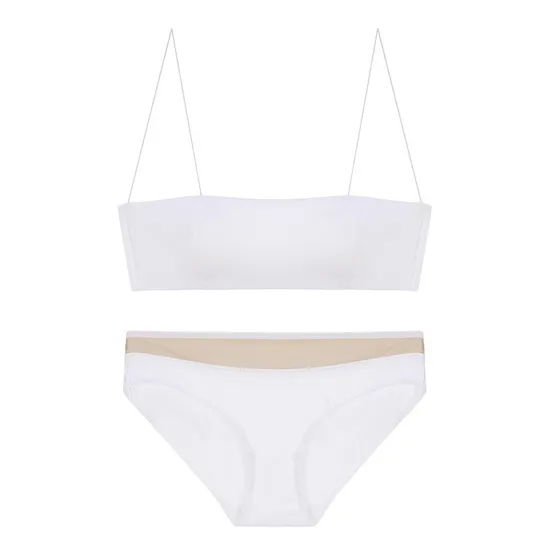 French Solid Color Ultra-Thin Strapless Smooth Seamless One-Shoulder Bra Set Sexy Underwear Lingerie