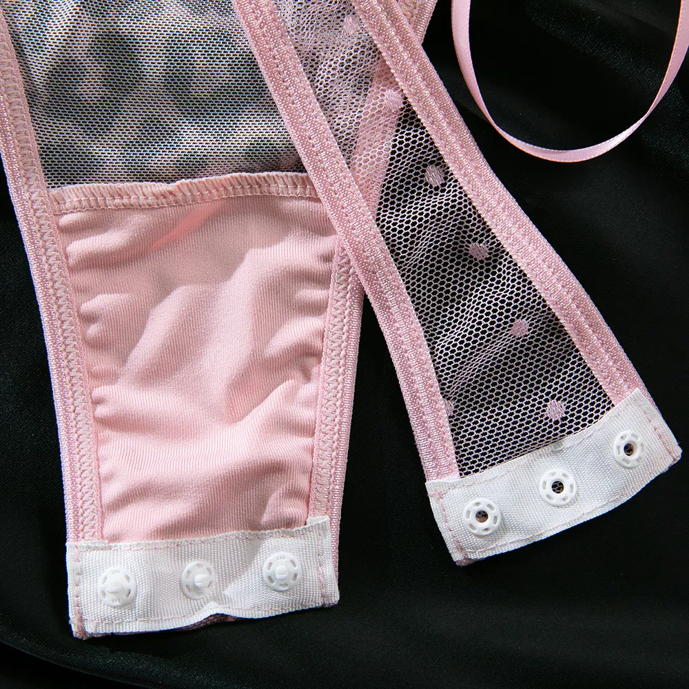 New Style Pink Leopard Print Women Bra Set Sexy Bow Tie One Piece Lingerie