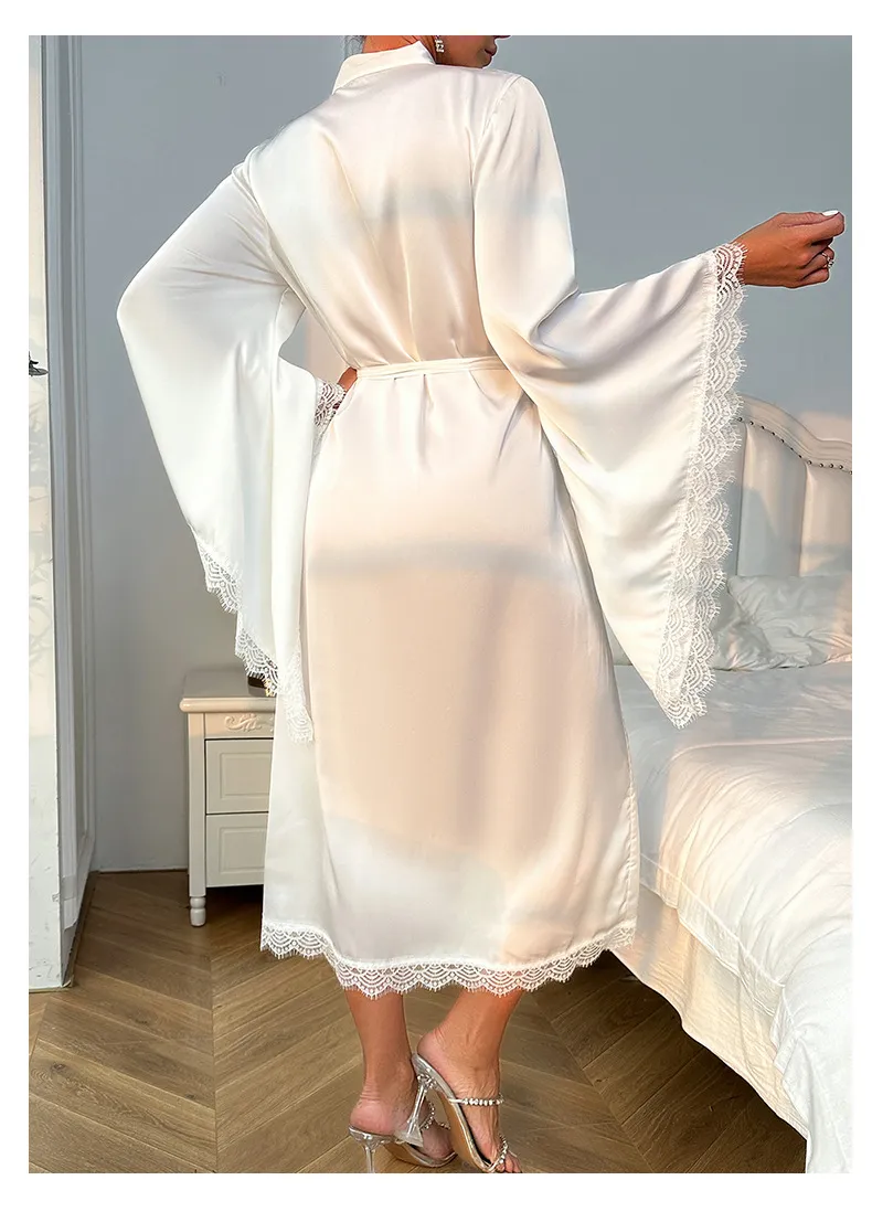 Sexy Satin Long Sleeved Sleepwear Nightwear Wholesale Luxury Solid Color Woman Bath Robe