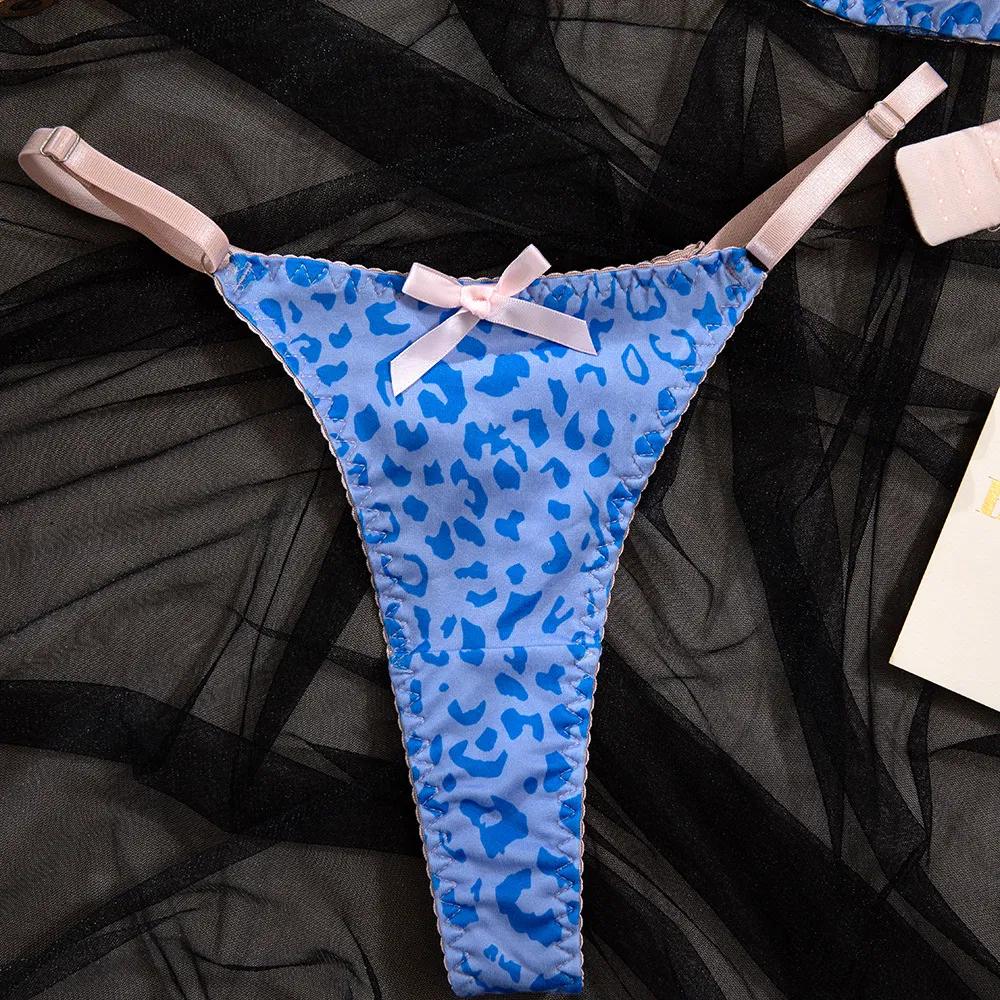 Wholesale Leopard Print Embroidery Underwear Set Sexy Contrasting Color Woman Lingerie