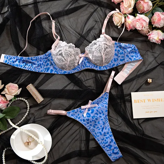 Wholesale Leopard Print Embroidery Underwear Set Sexy Contrasting Color Woman Lingerie