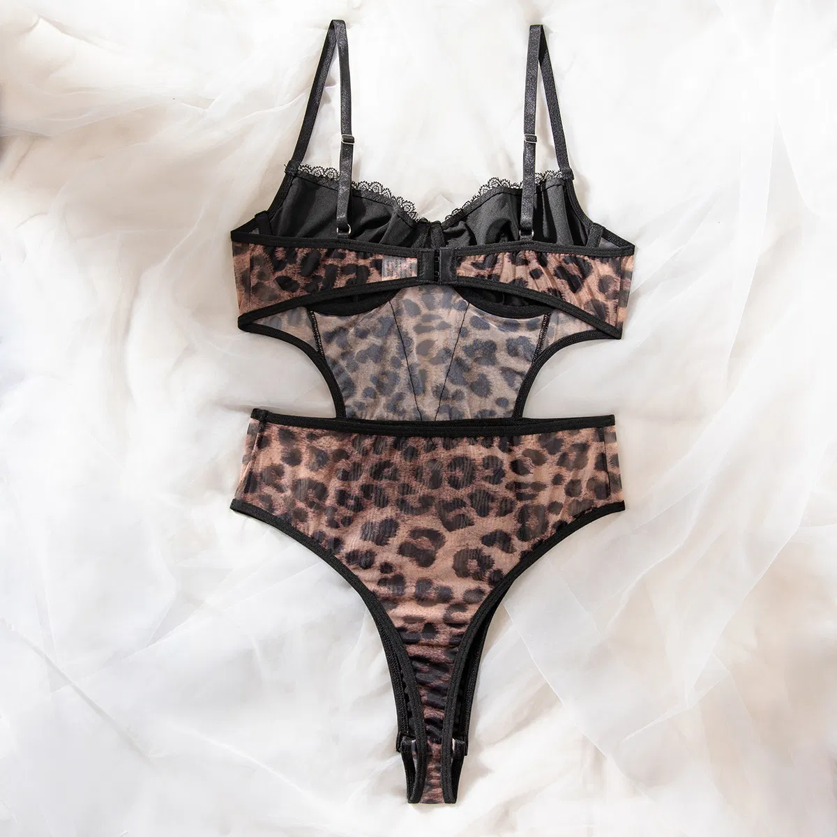 Wholesale Leopard Print Lace Patchwork Underwear Set Sexy Suspender One Piece Lingerie