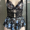 Wholesale Thin Flower Print One Piece Bra Set Sexy Deep V Neck Woman Transparent Lingerie
