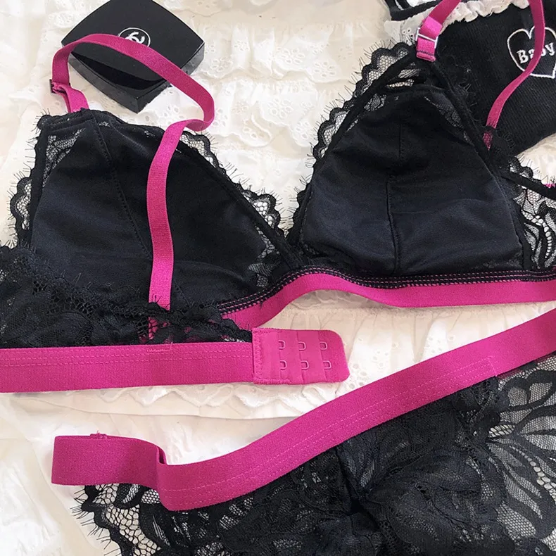 Wholesale French Style Eyelash Lace Soft Sexy Breathable Backless Ultra-Thin for Women Bra Set Underwear Lingerie