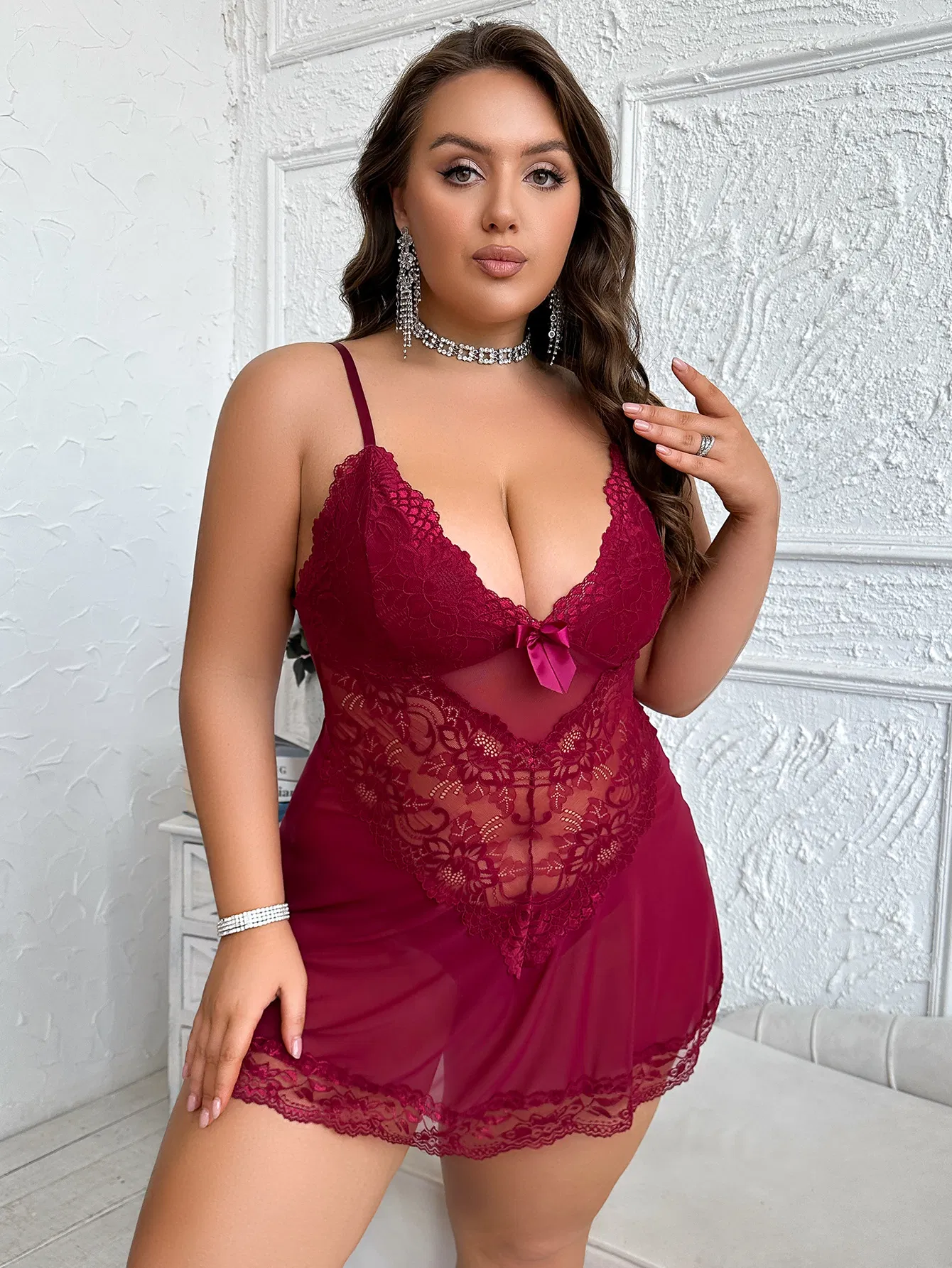 Sexy Perspective Ultral-Thin Plus Size Bra Set Wholesale Deep V Sleeveless Lingerie