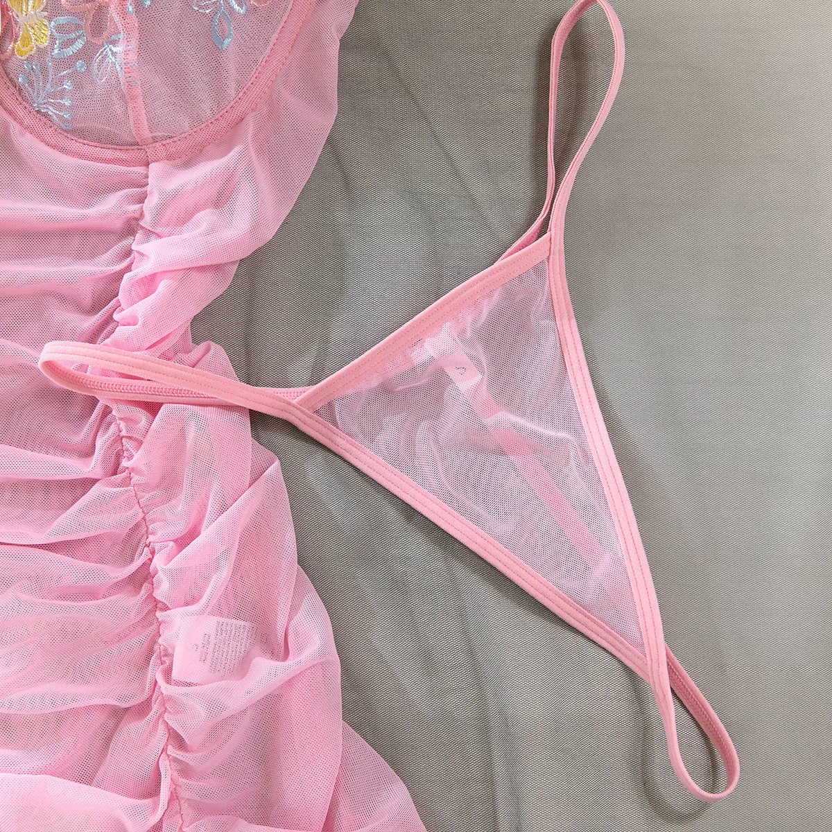 Sexy Ultral-Thin Short Skirt Underwear Set Wholesale Mesh See-Through Pearl Straps Lingerie