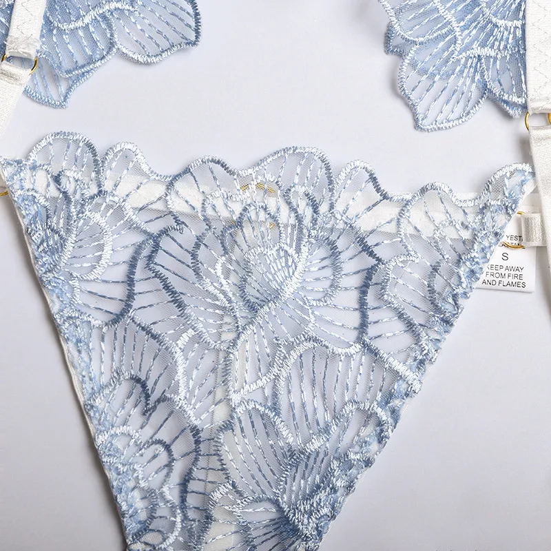 Wholesale Flower Embroidery See-Through Underwear Set Sexy Ultra-Thin Woman Lingerie