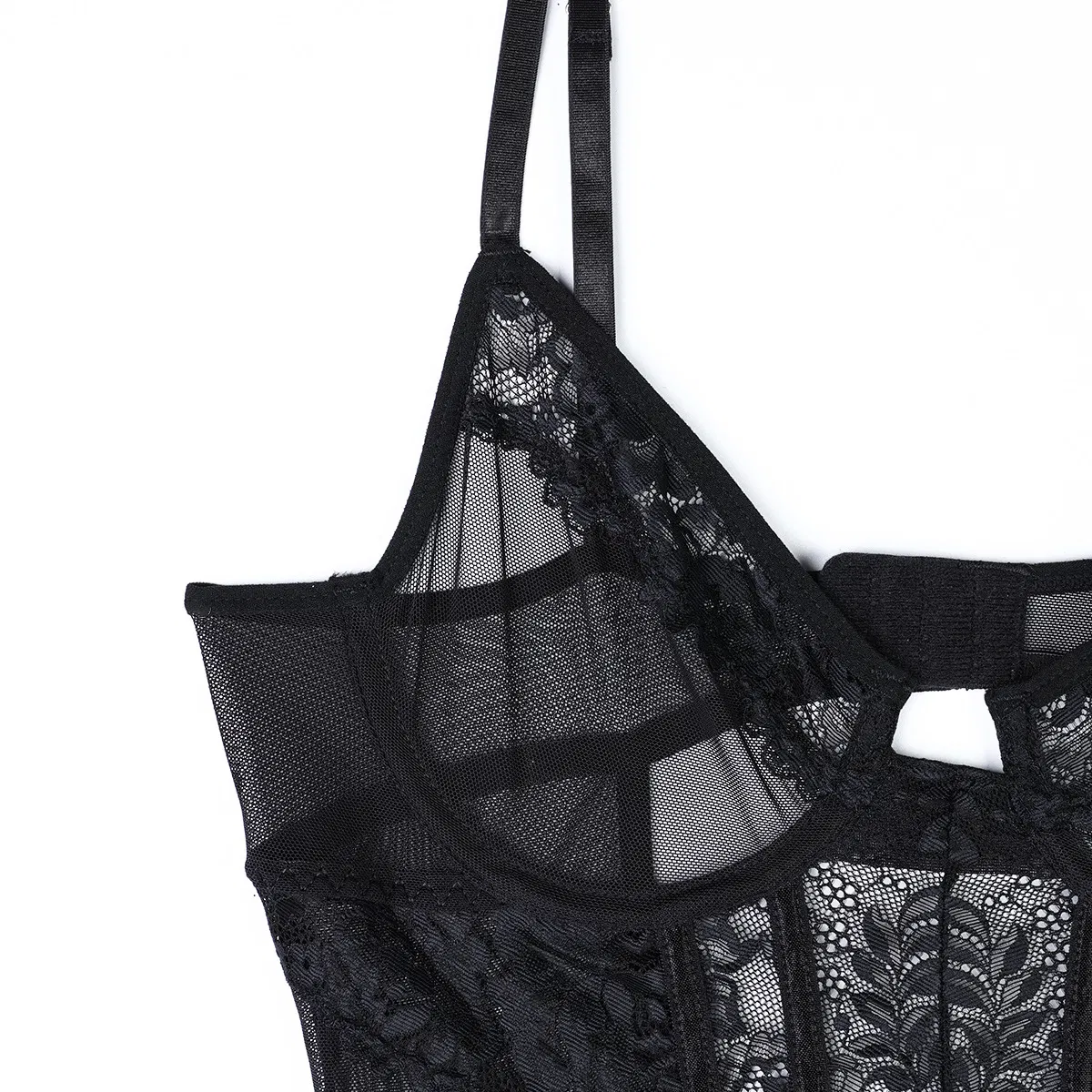 Wholesale Embroidered Perspective Mesh Bra Set Sexy One Piece Woman Lingerie