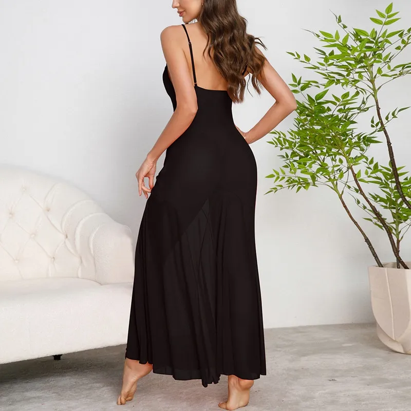 Wholesale Solid Color Transparent Nightgown Sleepwear Dresses Sexy Transparent Mesh Nightwear
