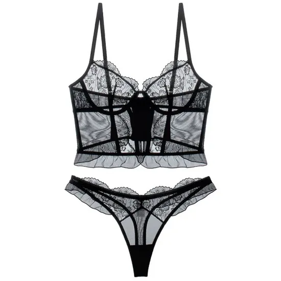 2025 Fishbone Corset Hollow out See-Through Lace Breathable Ultra-Thin Romantic for Women Soft Bra Sexy Set Underwear Lingerie