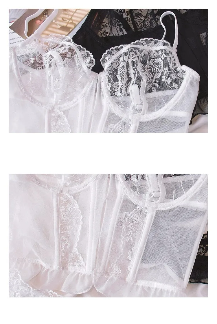 2025 Fishbone Corset Hollow out See-Through Lace Breathable Ultra-Thin Romantic for Women Soft Bra Sexy Set Underwear Lingerie