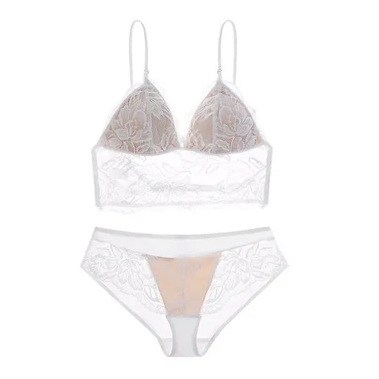 Wholesale Transparent Lace for Women Soft U-Shaped Breathable Ultra-Thin Set Triangular Cup Bra Sexy Underwear Lingerie