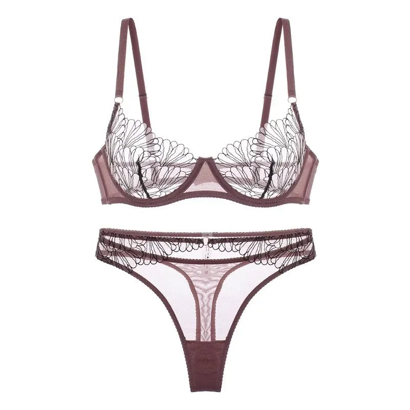 2025 Underwear Wholesale French Embroidered Lace Ultra-Thin Romantic for Women Soft Bra Set Sexy Lingerie