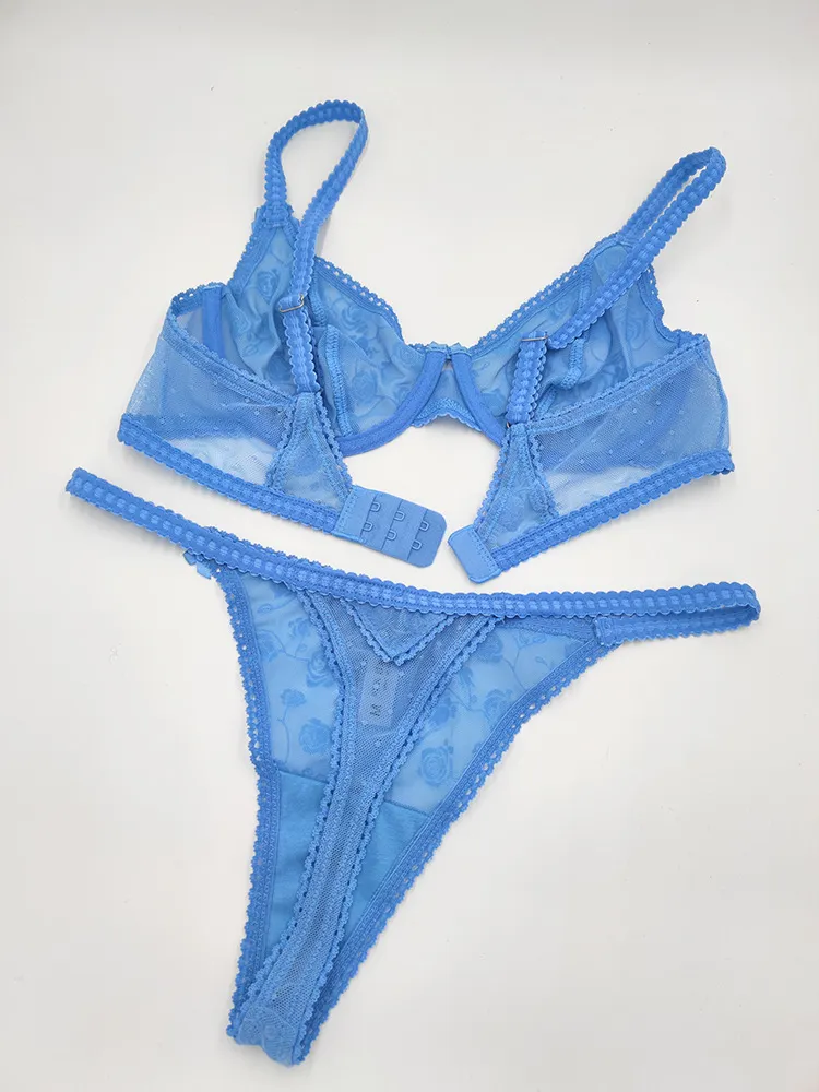 Hot Sell Underwear Wholesale French Mesh Lace Ultra-Thin Romantic for Women Soft Bra Sexy Set Lingerie