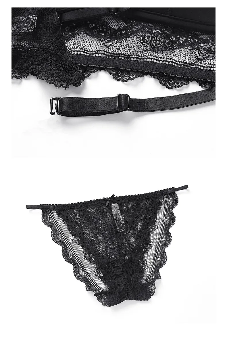 Wholesale Underwear French U-Shaped Triangular Cup Lace Ultra-Thin Romantic for Women Soft Sexy Bra Set Lingerie