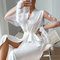 Wholesale Satin Woman Sleepwear Sexy See-Through Mesh Feather Lace Cuff Robe