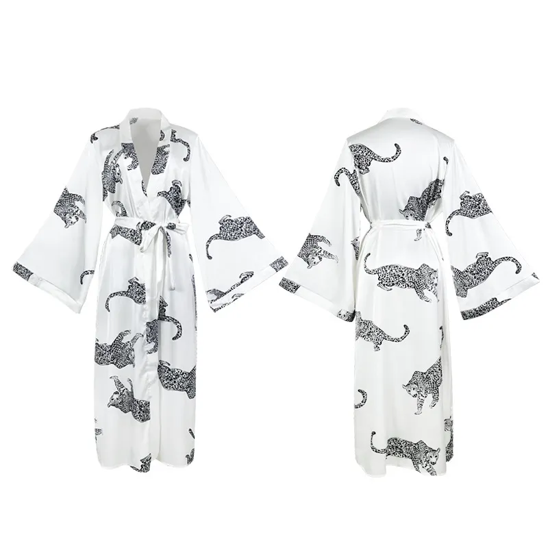 Wholesale Women's Nightwear Dress Sleepwear with Tie up Sexy Satin Long Sleeve Robe