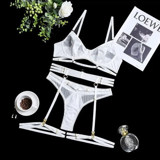 Wholesale Seduction See-Through Romantic Mesh for Women Four-Piece Breathable Ultra-Thin Set Bra Sexy Underwear Lingerie