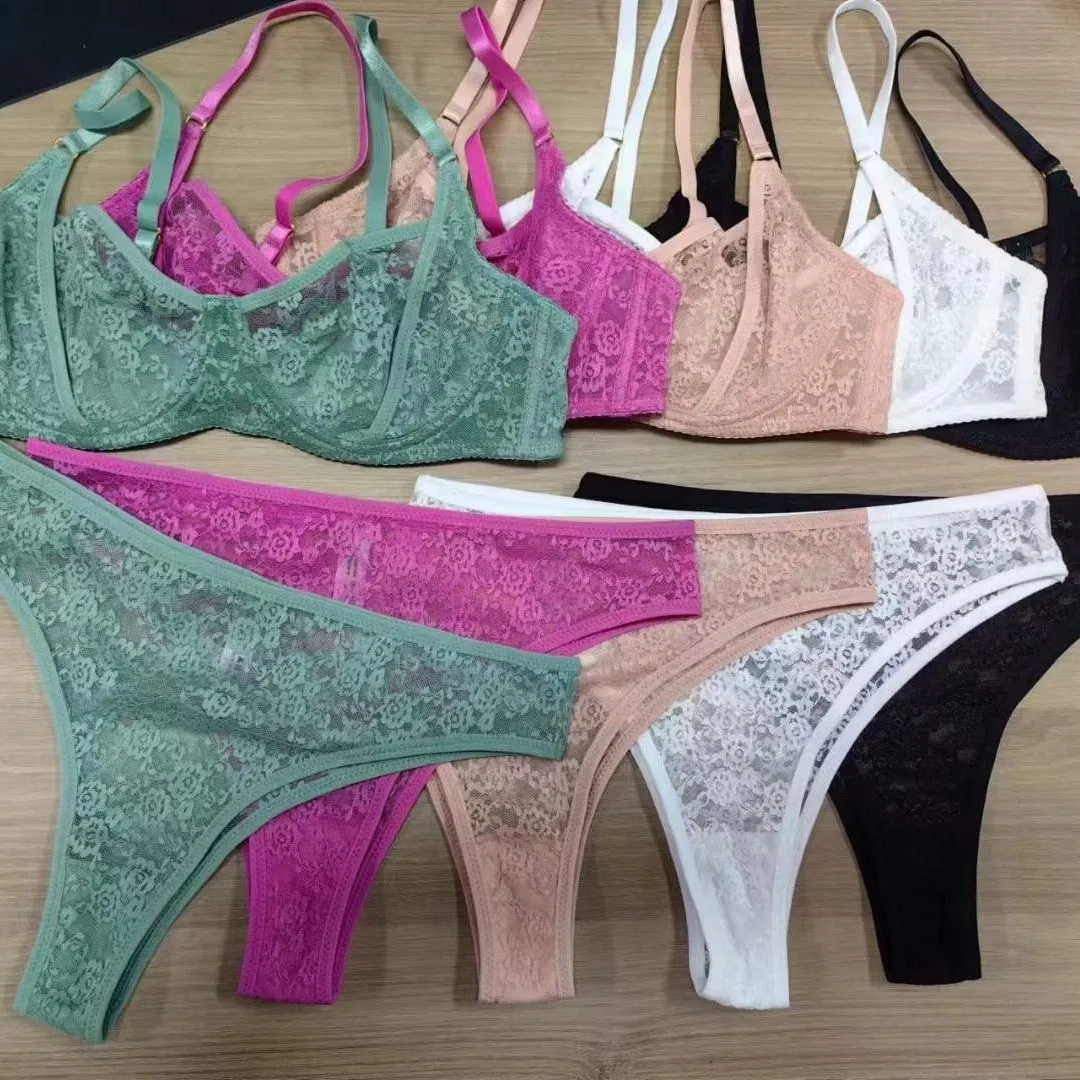 French for Women Transparent Lace Romantic See-Through Underwear Bra Set Sexy Lingerie