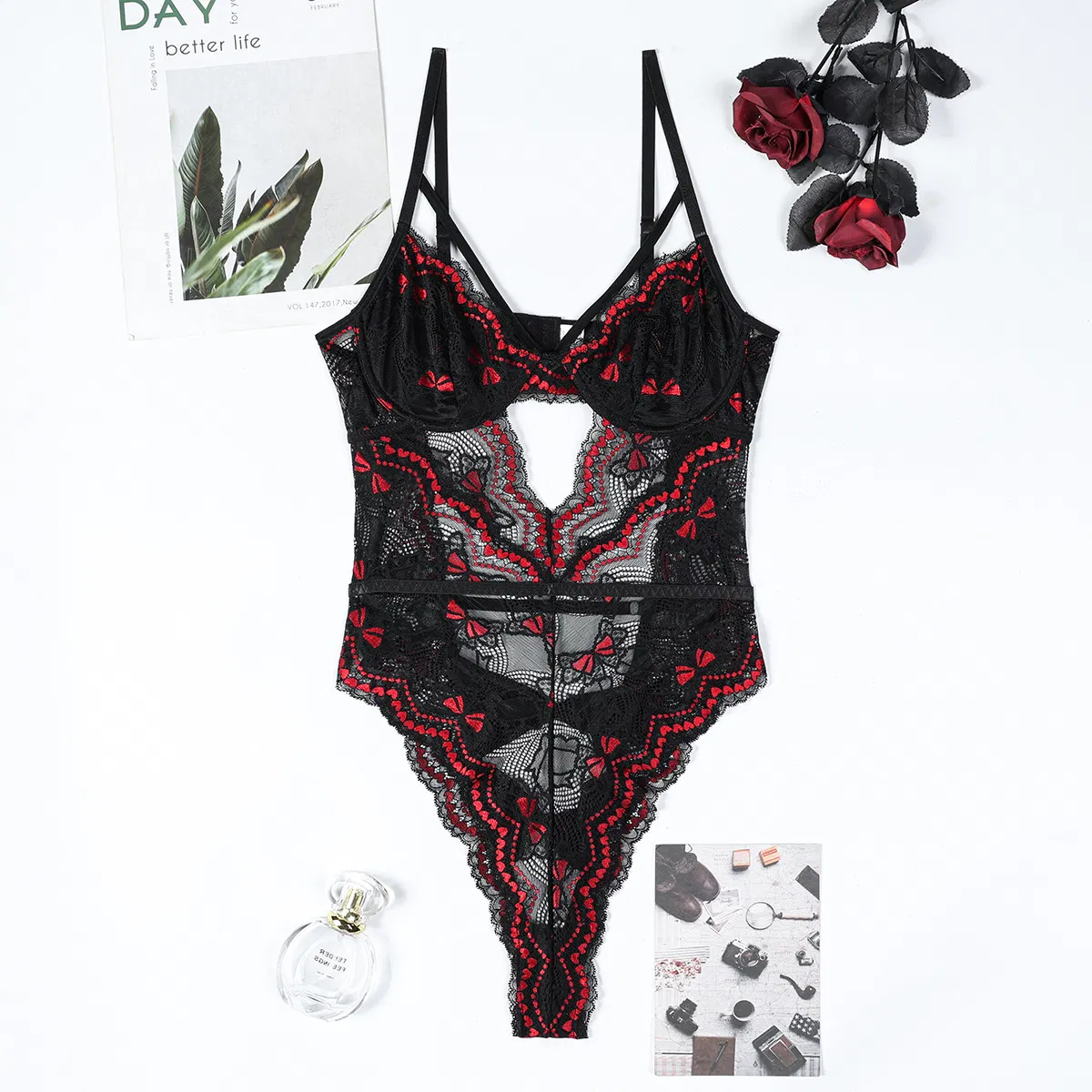 Wholesale Embroidered Underwear Set for Woman Sexy Hollow out See-Through Mesh Lingerie