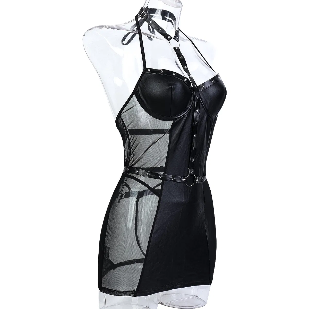 Sexy See-Through Mesh Hanging Neck Bra Set Hot Selling Elastic Solid Color Lingerie