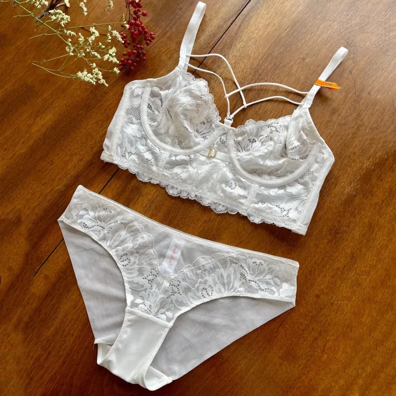 French Style U-Shaped Lace Seduction for Women Soft Bra Breathable Ultra-Thin Set Sexy Underwear Lingerie