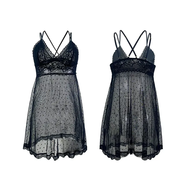 Sexy See-Through Polka DOT Perspective Dress Nightwear Hot Sell Lace Woman Sleepwear