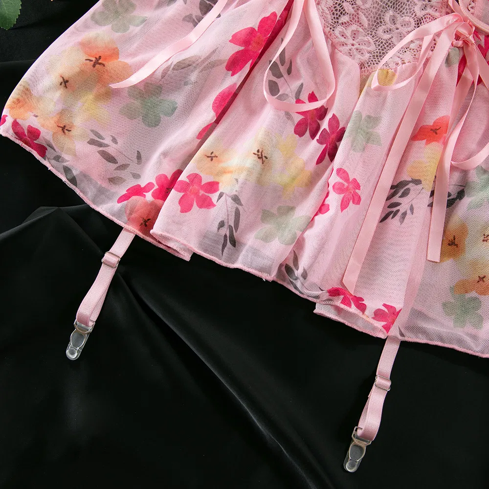 New Arrival Floral Print See-Through Bra and Panty Set Sexy Ultral-Thin Embroidery Lingerie