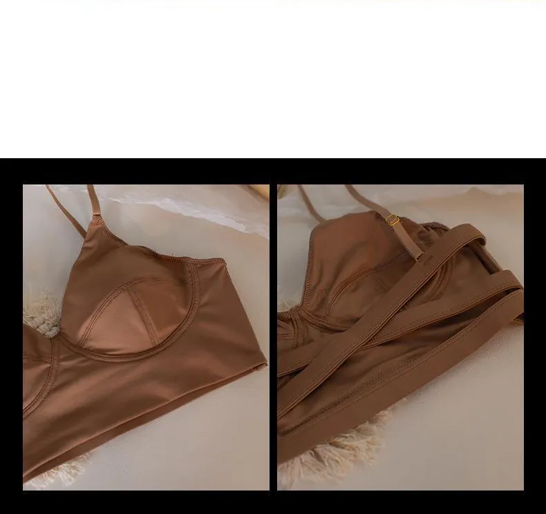 Wholesale French Solid Color Soft Breathable Backless Ultra-Thin for Women Halter Neck Bra Underwear Set Lingerie