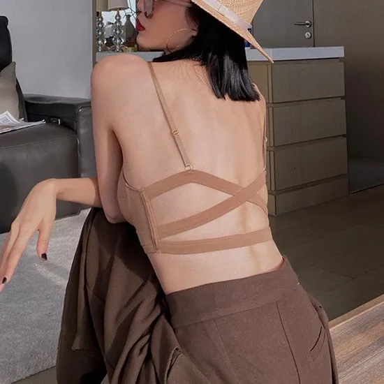 Wholesale French Solid Color Soft Breathable Backless Ultra-Thin for Women Halter Neck Bra Underwear Set Lingerie