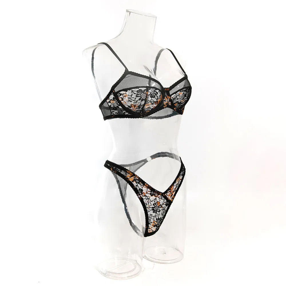 Wholesale Ultra-Thin Lace Woman's Underwear Set Sexy Mesh See-Through 2-Piece Lingerie