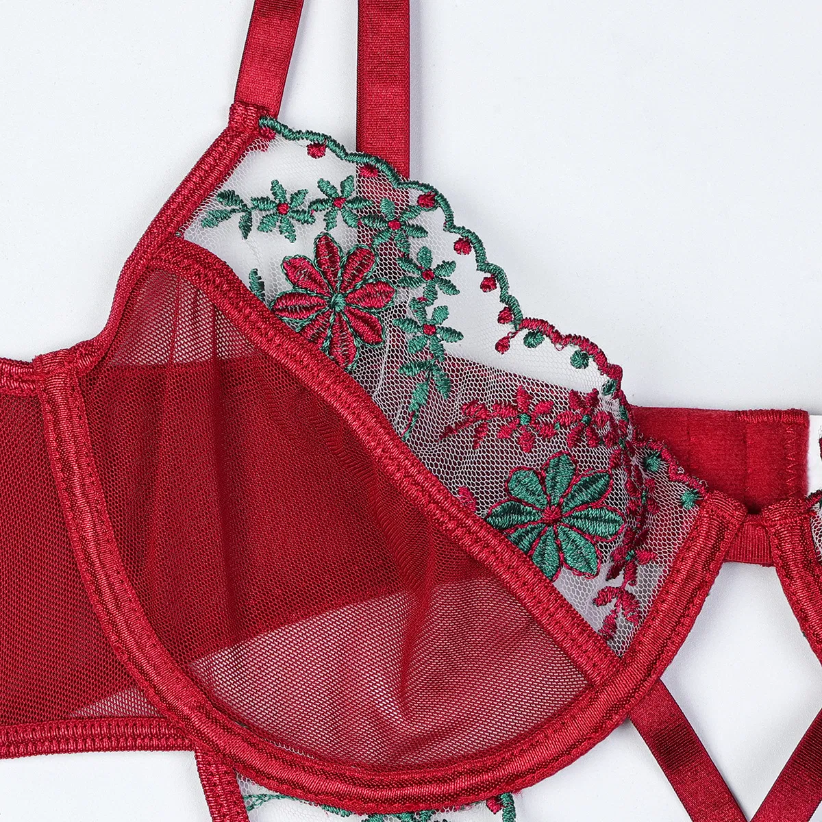 New Arrivals See-Through Mesh Skirt Bra Set Sexy Floral Embroidered Women Lingerie